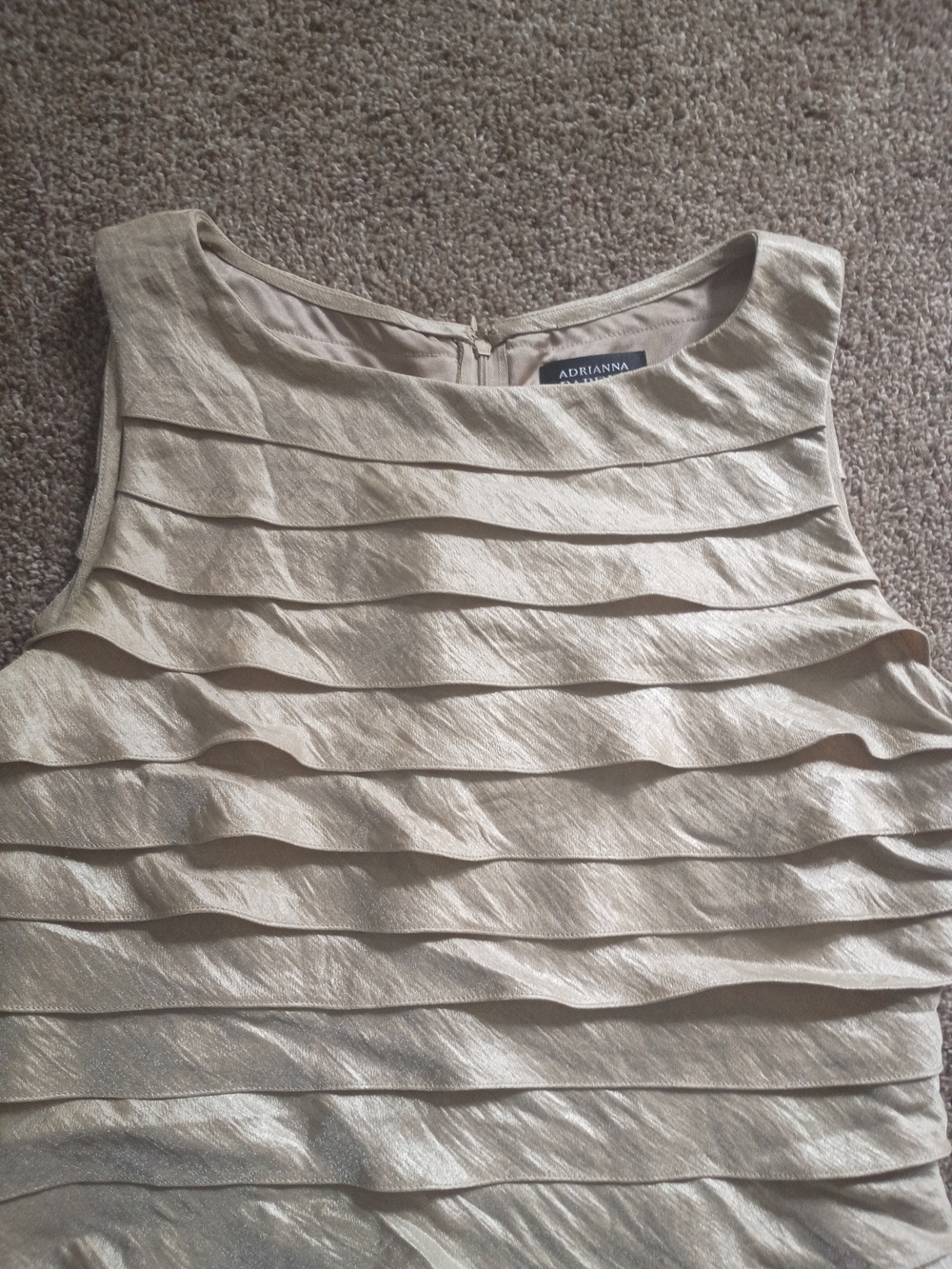 Adrianna Papell Cream Layered Ruffle Sleeveless Dress. Size 12.